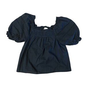 Loft Puff Sleeve Black eyelet Top Small
